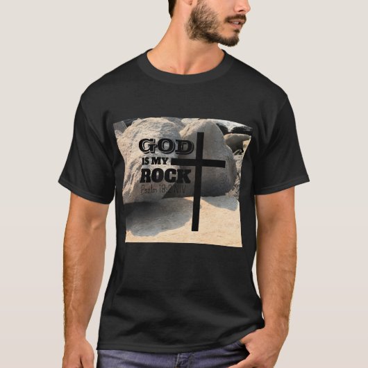 God is My Rock Bible Verse Black Cross Christian Tシャツ (正面)