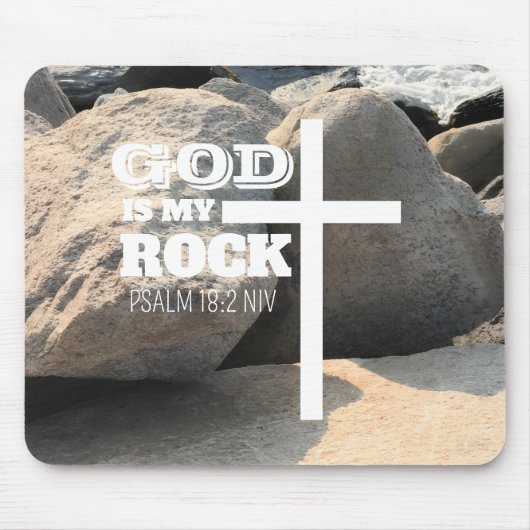 God is My Rock Bible Verse White Cross Christian マウスパッド (正面)