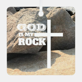 God is My Rock Bible Verse White Cross Christian メタルオーナメント