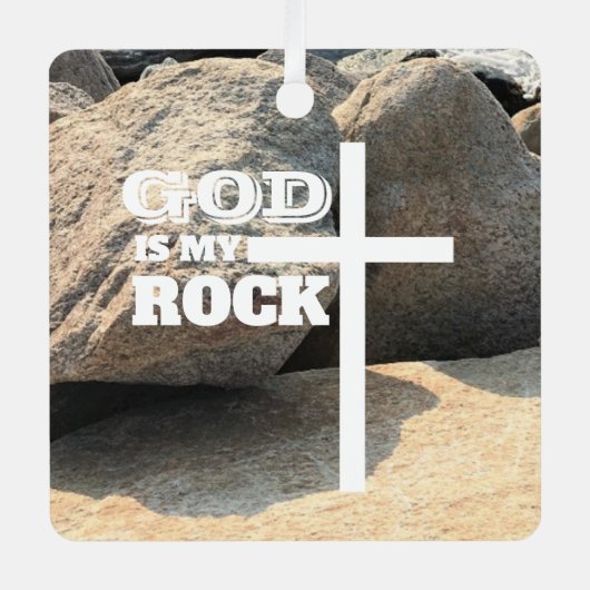 God is My Rock Bible Verse White Cross Christian メタルオーナメント (正面)