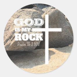 God is My Rock Bible Verse White Cross Christian ラウンドシール