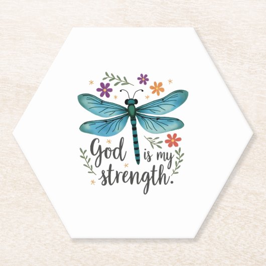 God is my strength Floral Dragonfly Christian T-Sh ペーパーコースター (正面)