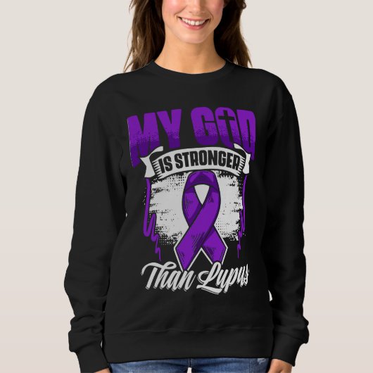 God Is Stronger Than Lupus Purple Ribbon Lupus Awa スウェットシャツ (正面)