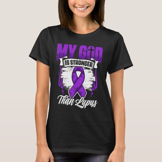 God Is Stronger Than Lupus Purple Ribbon Lupus Awa Tシャツ (正面)