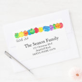 God Jul手絵を描水色ラベル 長方形シール (封筒)