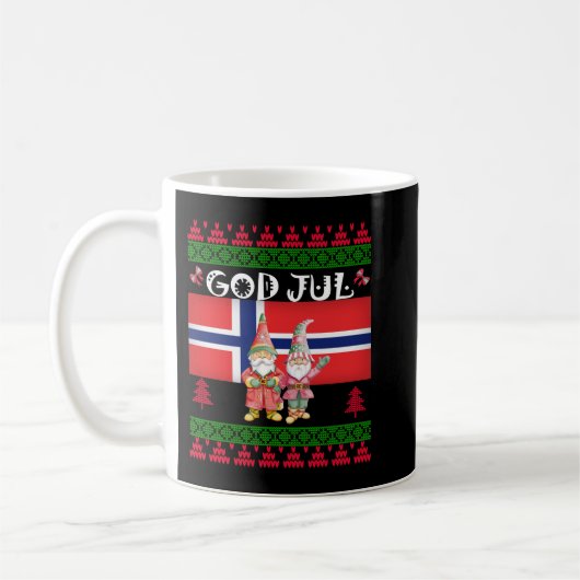 God Jul醜いノルウェー国旗Christmas Scandinvian Gn コーヒーマグカップ (左)