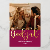 God Jul、ノルウェー語とスウェーデン語のメリークリスマス 箔シーズンカード (正面)