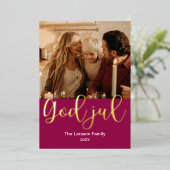 God Jul、ノルウェー語とスウェーデン語のメリークリスマス 箔シーズンカード (立ち正面)