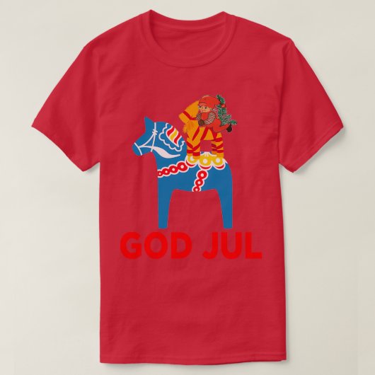 God Jul Merry Christmas Dala Horse Tomte Julbock S Tシャツ (デザイン正面)