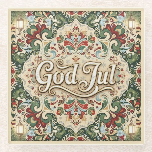 God Jul Norwegian Norway Christmas Glass Coaster ガラスコースター (正面)