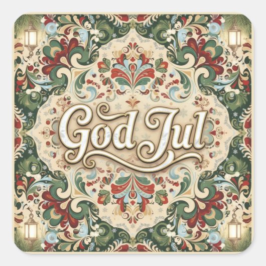 God Jul Norwegian Norway Christmas Stickers スクエアシール (正面)