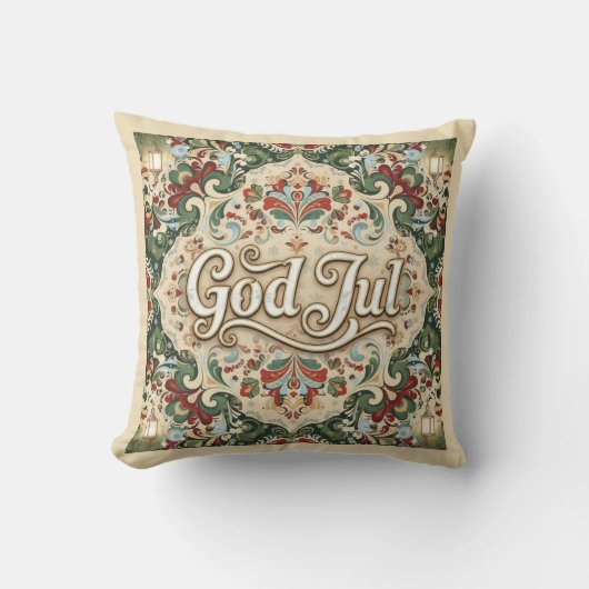 God Jul Norwegian Norway Christmas Throw Pillow クッション (正面)