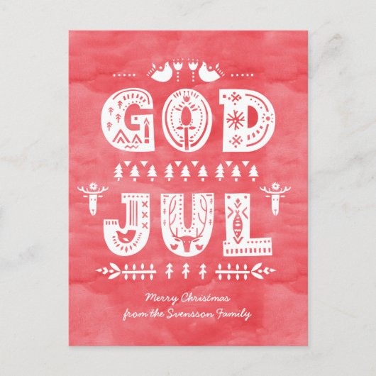 God Jul Swedish Christmas Card Scandiスタイルスクリプト シーズンポストカード (正面)