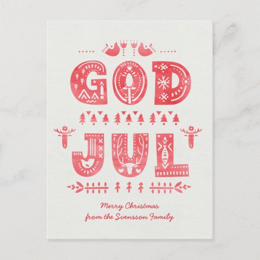 God Jul Swedish Christmas Card Scandiスタイルスクリプト ポストカード (正面)