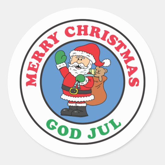 God Jul Swedish Christmas Santa ラウンドシール (正面)