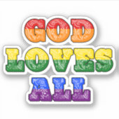 "God Loves All" Gay/LGBTQIA+/Queer Christian Pride シール (正面)