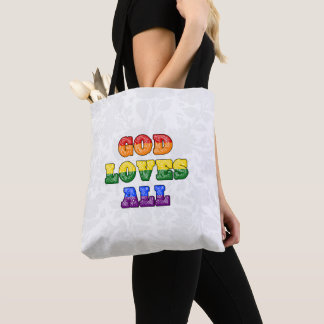 "God Loves All" Gay/LGBTQIA+/Queer Christian Pride トートバッグ