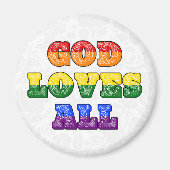 "God Loves All" Gay/LGBTQIA+/Queer Christian Pride マグネット (正面)