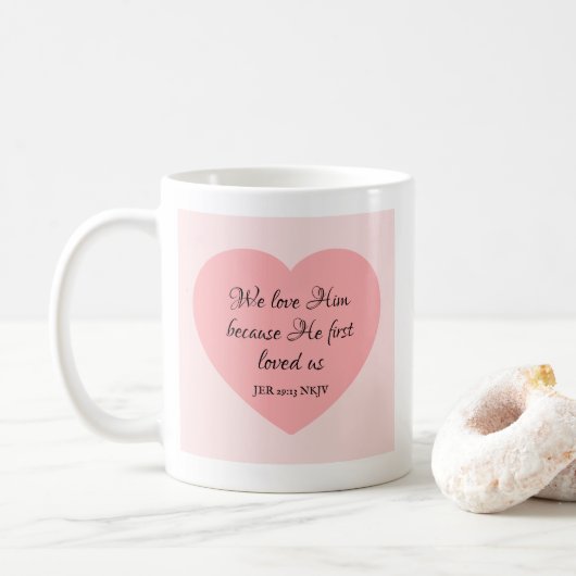 God Loves You Bible Verse Pinkish Red Heart Simple コーヒーマグカップ (ドーナツ)