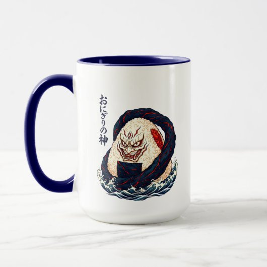 God of Onigiri Oni Samurai Japanese Rice Ball Wave マグカップ (左)