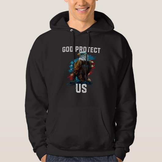 God Protect US American Bald Eagle Christian 4th O パーカ (正面)