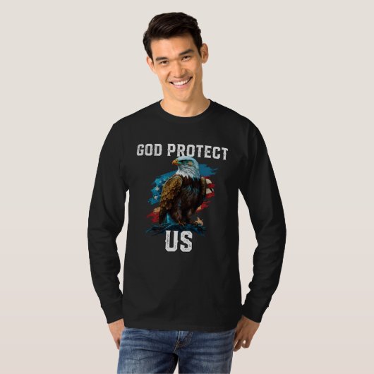 God Protect US American Bald Eagle Christian 4th O Tシャツ (正面フル)