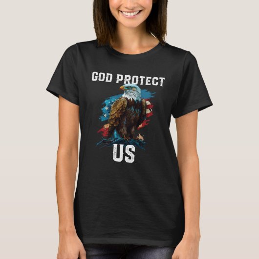 God Protect US American Bald Eagle Christian 4th O Tシャツ (正面)