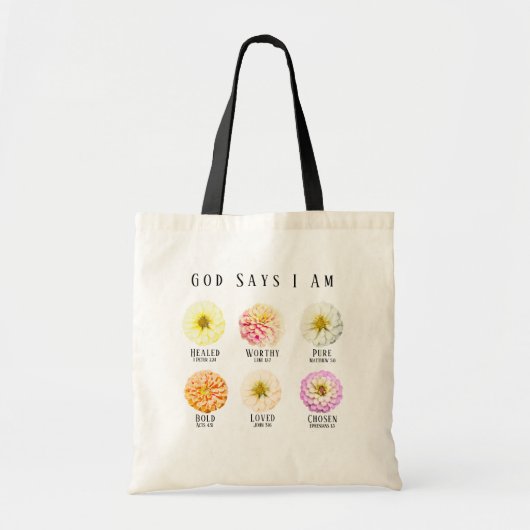 God Says I Am Affirmation Pastel Floral トートバッグ (正面)