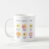God Says I Am Affirmation Scripture Pastel Floral コーヒーマグカップ (左)