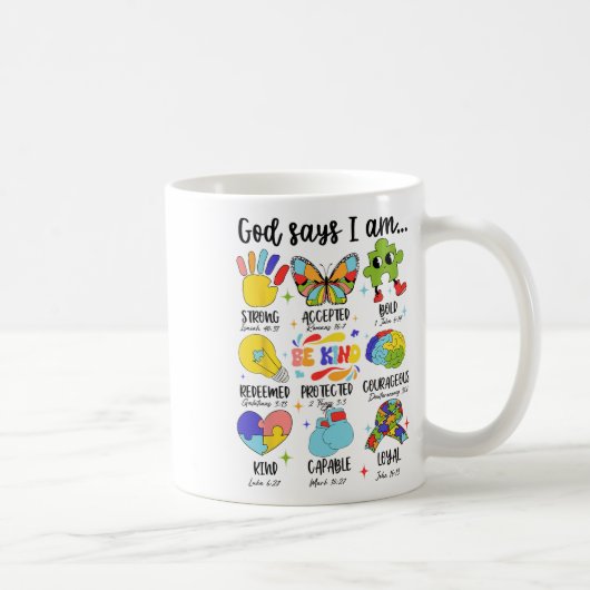 God Says I Am Be Kind Autism Awareness Sped Women コーヒーマグカップ (右)