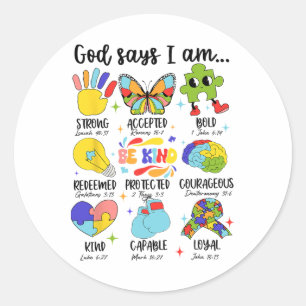 God Says I Am Be Kind Autism Awareness Sped Women ラウンドシール