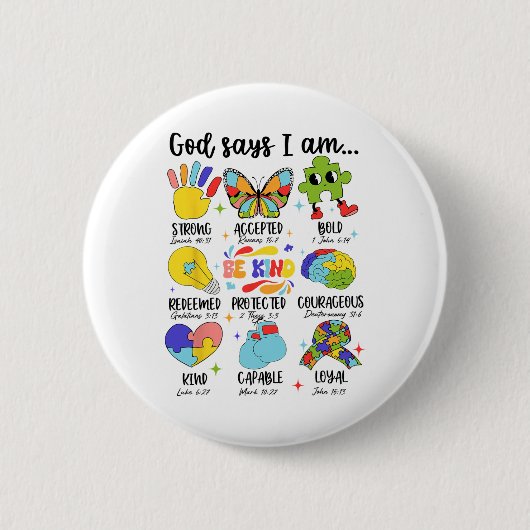 God Says I Am Be Kind Autism Awareness Sped Women 缶バッジ (正面)