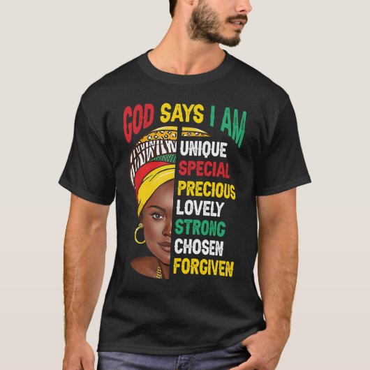 God Says I Am Bible Melanin Girl Black History Mon Tシャツ (正面)