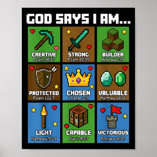 God Says I Am Bible Verses Xel Art Christian Gamer ポスター (正面)