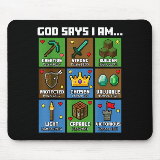 God Says I Am Bible Verses Xel Art Christian Gamer マウスパッド (正面)