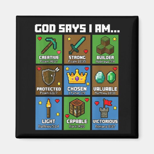 God Says I Am Bible Verses Xel Art Christian Gamer マグネット (正面)