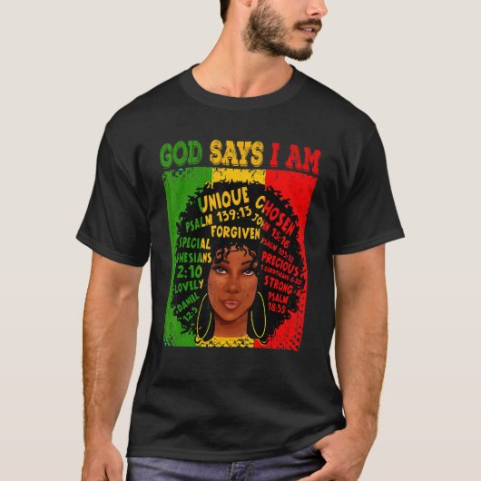 God Says I Am Black History Afro Black Women Tシャツ (正面)