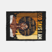 God Says I Am Black History Melanin African Girl W フリースブランケット (正面(横))