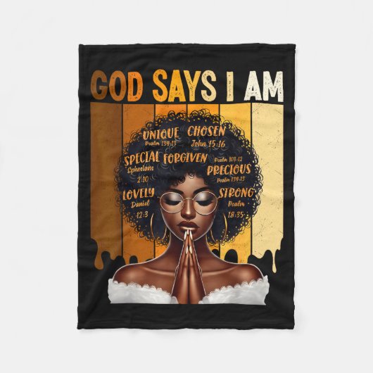God Says I Am Black History Melanin African Girl W フリースブランケット (正面)