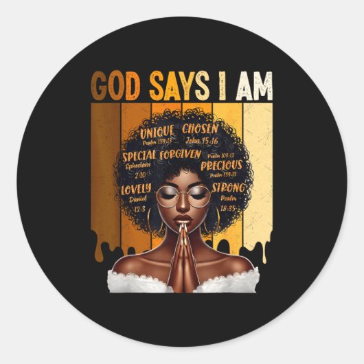 God Says I Am Black History Melanin African Girl W ラウンドシール (正面)