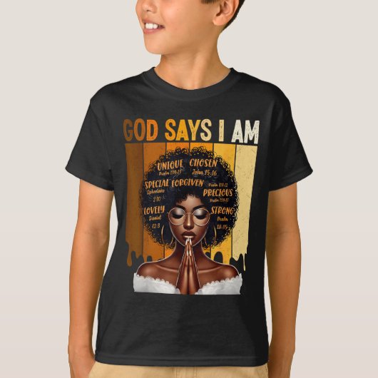 God Says I Am Black History Melanin African Girl W Tシャツ (正面)