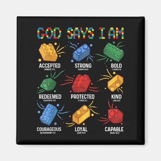 God Says I Am Building Brick Master Builder Block  マグネット (正面)