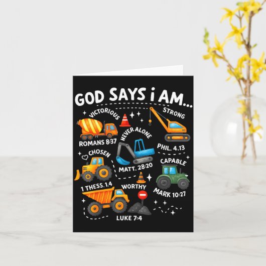 God Says I Am Christian Bible Verses Boys Construc カード (黄色い花)