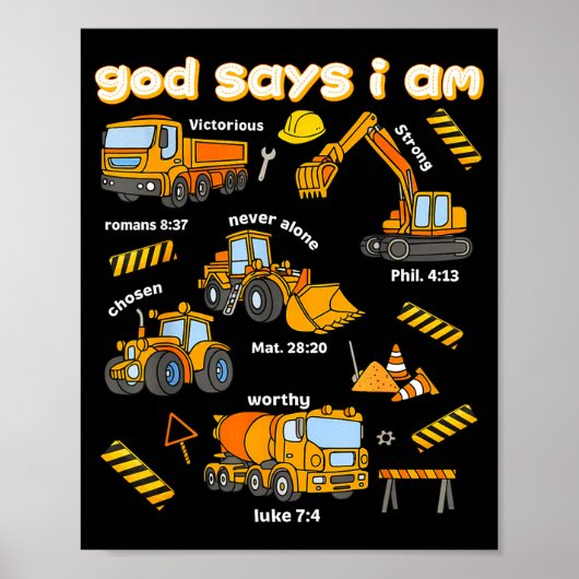 God Says I Am Christian Bible Verses Boys Construc ポスター (正面)