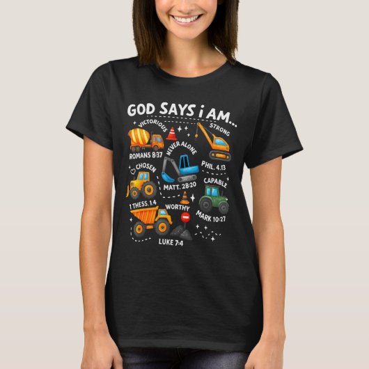 God Says I Am Christian Bible Verses Boys Construc Tシャツ (正面)