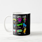 God Says I Am Christian Men Women Kids Retro 80's コーヒーマグカップ (左)