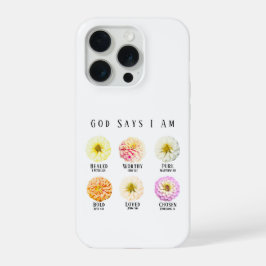 God Says I Am Floral Affirmation Bible Verse iPhone 15 Proケース