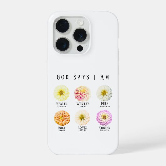 God Says I Am Floral Affirmation Bible Verse iPhoneケース (裏面)