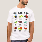 God Says I Am Kids Christian Bug Bible Shirt Tシャツ (正面)