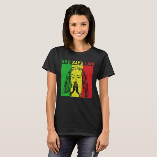 God says i am Locd rastafarian rasta dreadlocks  2 Tシャツ (正面フル)